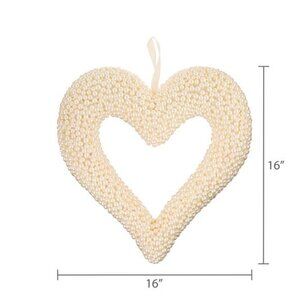 Valentine Love Beaded Pearl Heart Wreath, White, 16", Valentine's Day